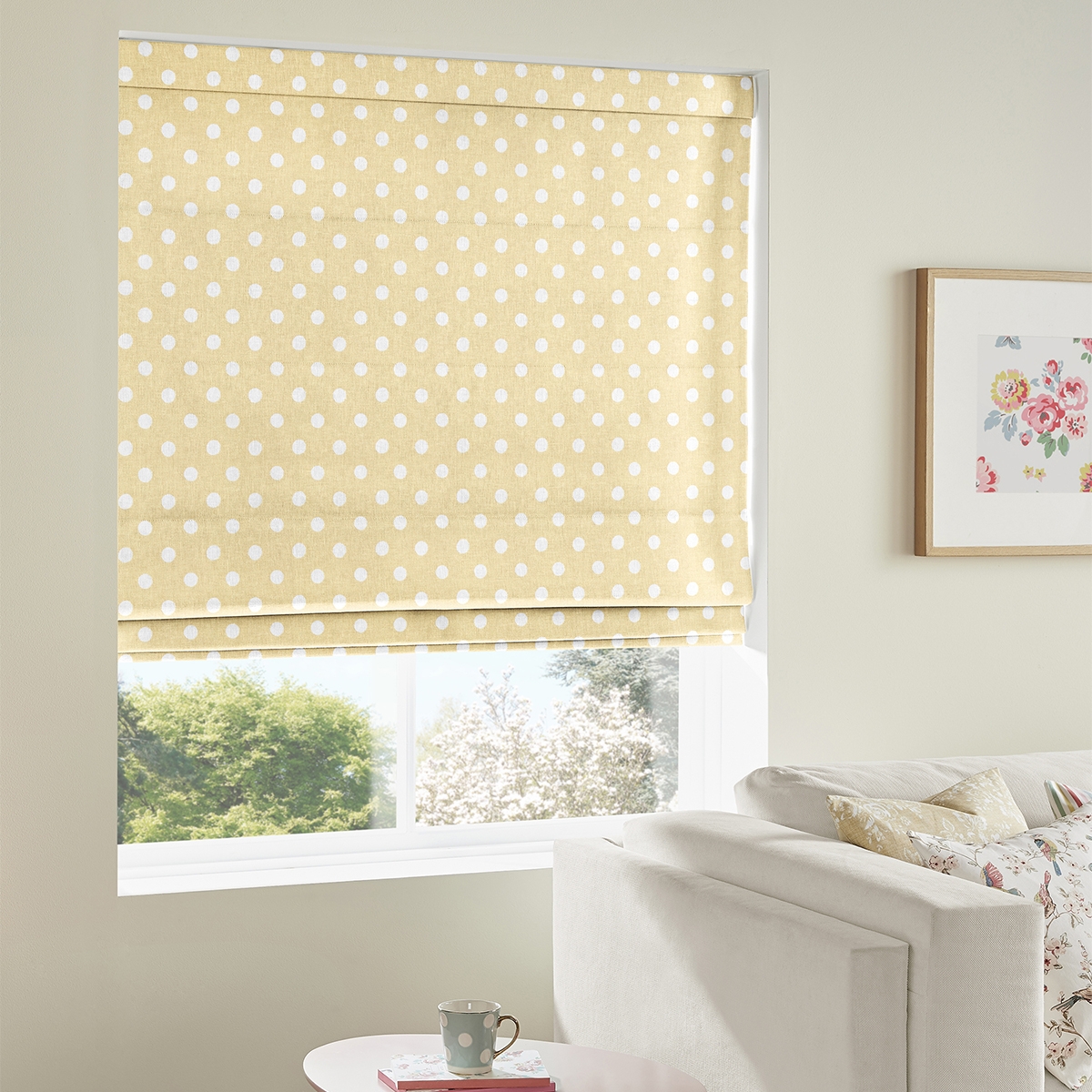 Product photograph of Cath Kidston Button Spot Yellow Roman Blind from Choice Furniture Superstore.